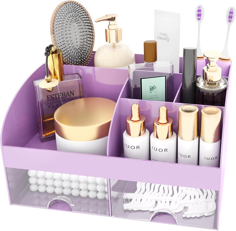 COMFYROOM Makeup Organizer with Drawers, Cosmetic Storage for Dresser Vanity and Bathroom Countertop, Beauty Holder for Lipstick Brush, Skincare Organizer for Vanity, Cosmetic Display Case (Purple) - Image 2